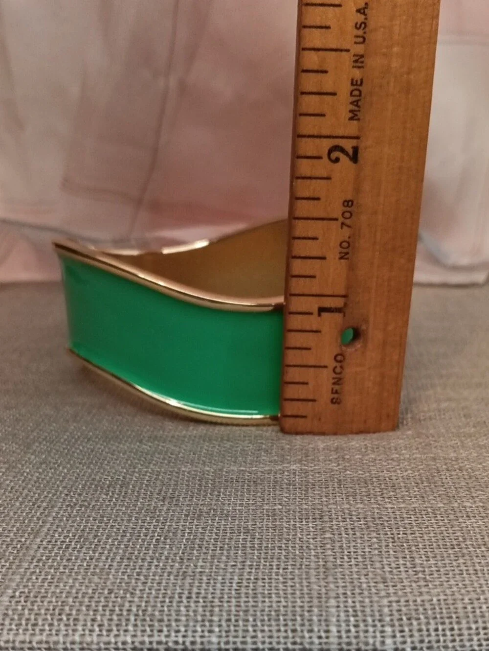 Asymmetrical Green Enamel Gold-Tone Wide Hinged Bangle Bracelet
